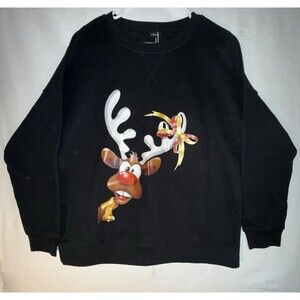 DOKOTOO Christmas Reindeer Sweatshirt Women’s M Black Crewneck Holiday NWT